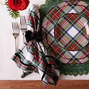 Juliska Stewart Tartan Napkin Set of 4 Christmas Plaid 20" x 20" Brand New!